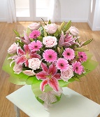 Lavish Lily, Rose & Gerbera Hand tied